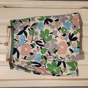 Boden Floral A-Line Skirt in White, Green, Blue, Pink